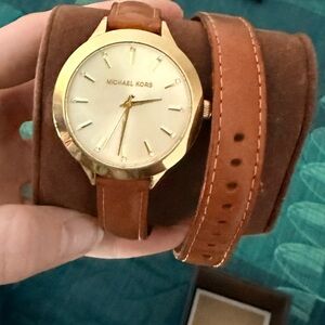 Michael Kors Gold Dial with Tan Leather Strap Watch